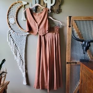 Free People | Two-Piece Vest Wide Leg Pants Set Terracotta Nwot
